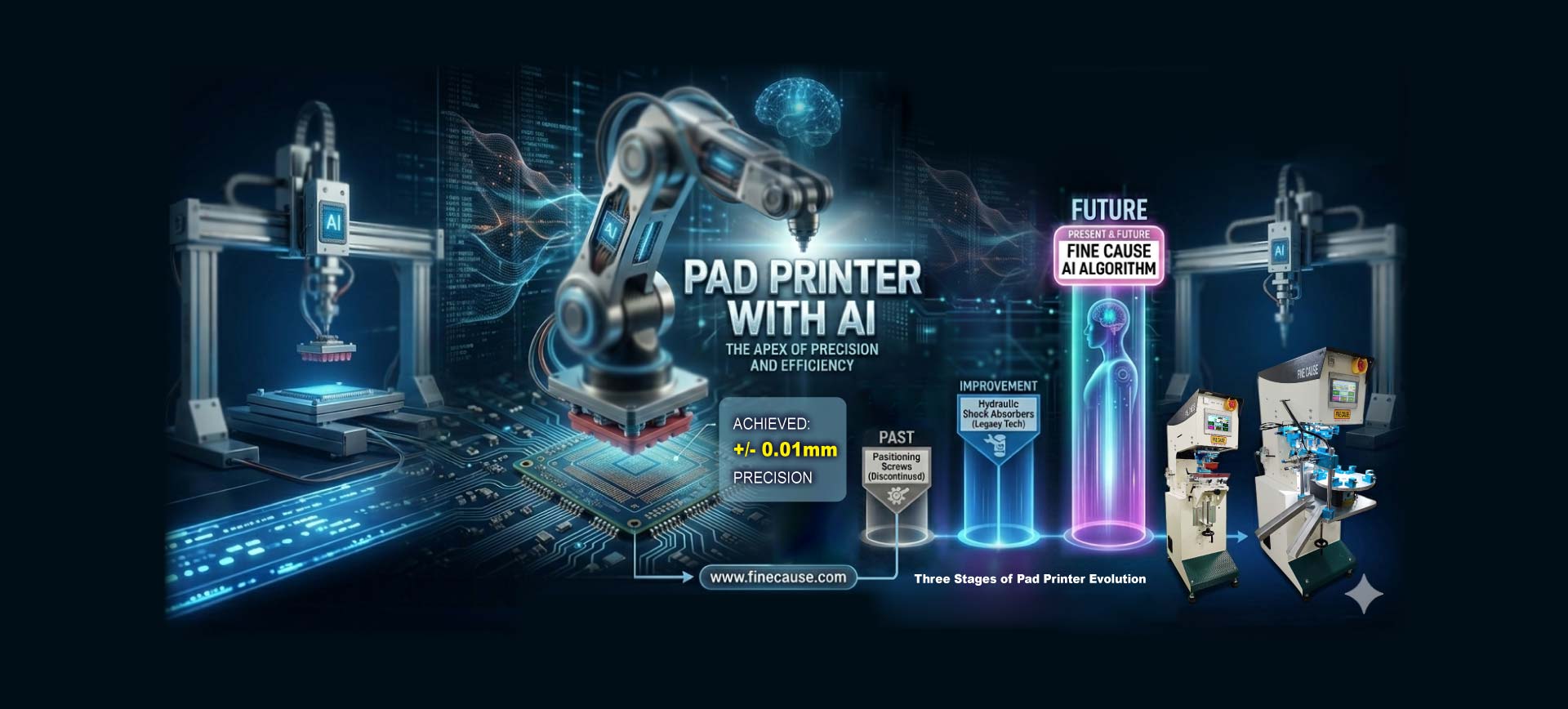 AI Pad Printer Featuring Patented Self-Computing Braking and Absolute Positioning