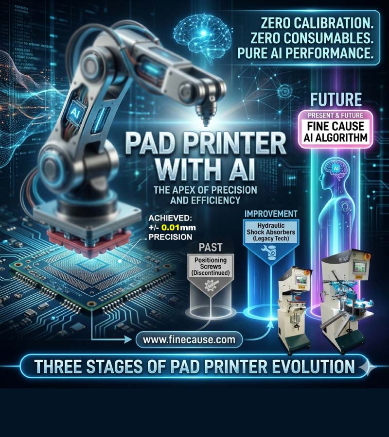 AI Pad Printer Featuring Patented Self-Computing Braking and Absolute Positioning