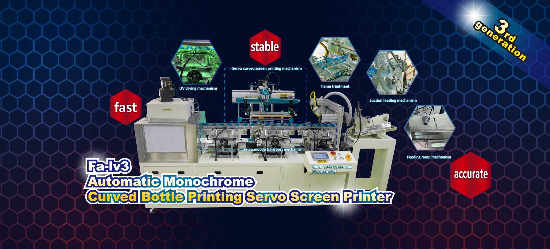 Automatic round bottle printing machine/curved screen printing machine/screen printer