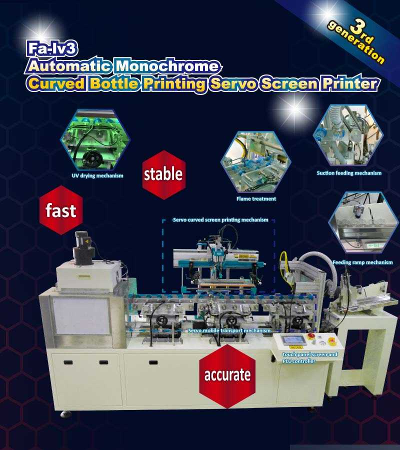 Automatic round bottle printing machine/curved screen printing machine/screen printer