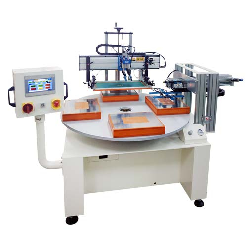 Rotary indexing table screen printer(Automatic Discharging+Air Suction Jig)
